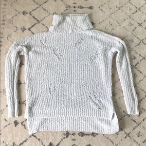 Express Distressed Light Grey Cowl Neck